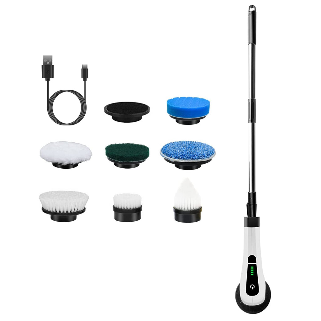 1Pc Electric Spin Scrubber Cordless Rechargeable Telescopic Cleaning Brush 8 Replaceable Heads 2 Speed Adjustable Extension Arm Bathroom Tub Tile Floor
