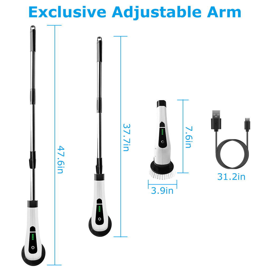 1Pc Electric Spin Scrubber Cordless Rechargeable Telescopic Cleaning Brush 8 Replaceable Heads 2 Speed Adjustable Extension Arm Bathroom Tub Tile Floor