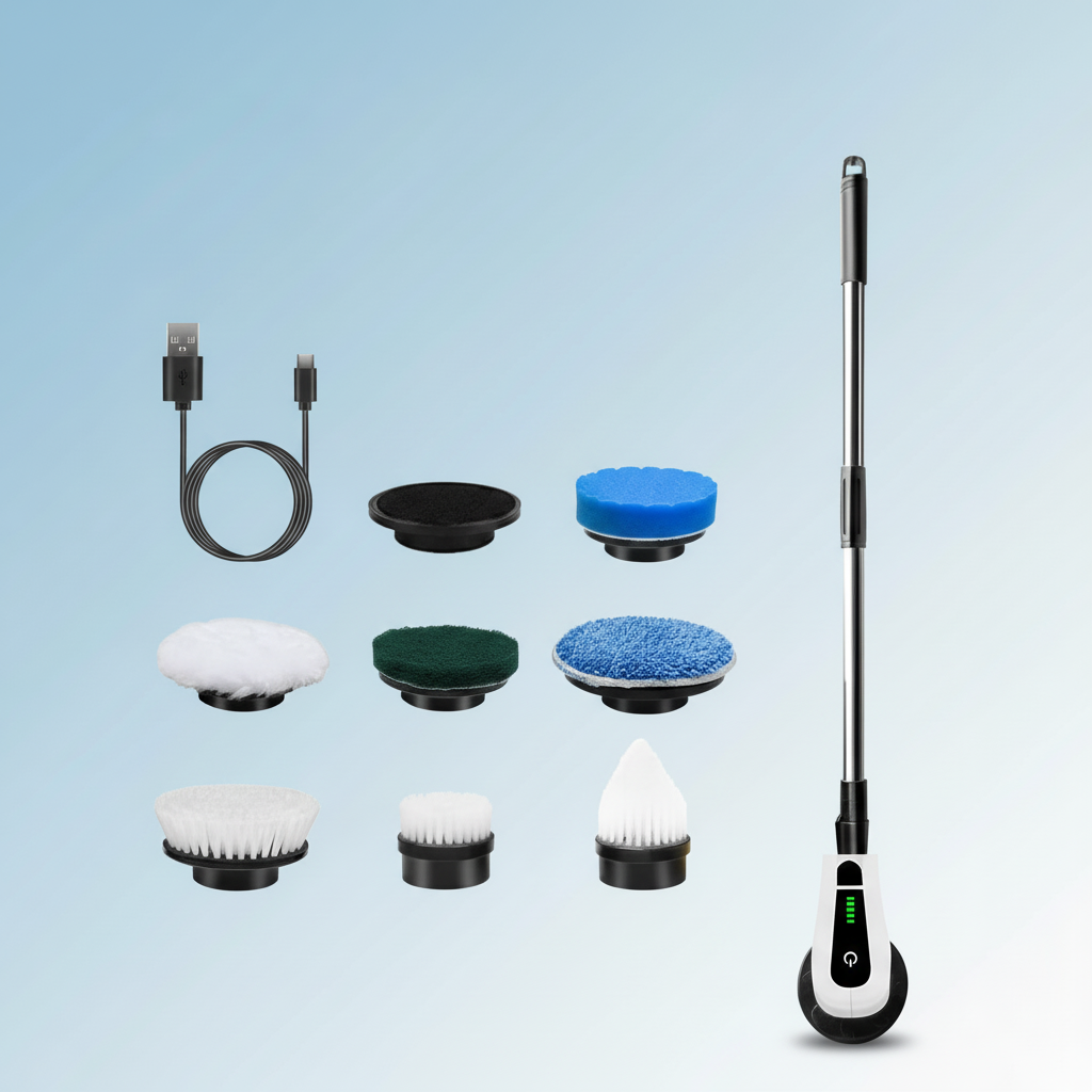 Electric spin scrubber with accessories